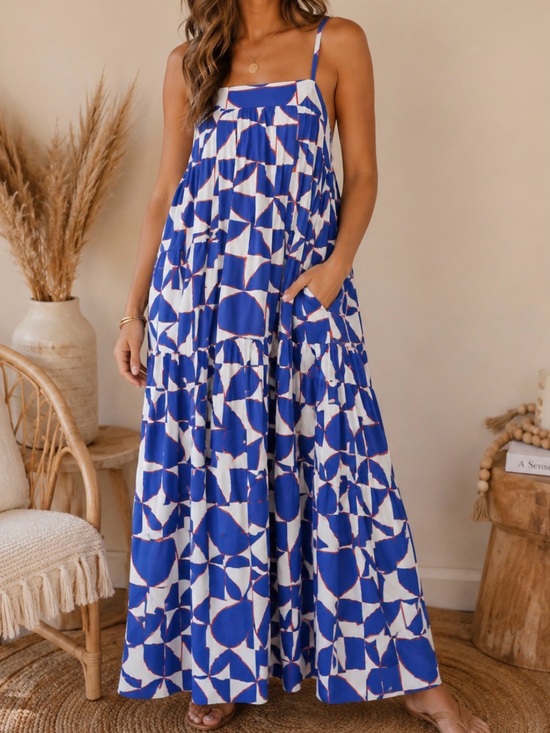 Abel The Label Dresses & Skirts - Anthropologie - Abel the Abel - Blue White Red Maxi Dress with Pockets - Size L